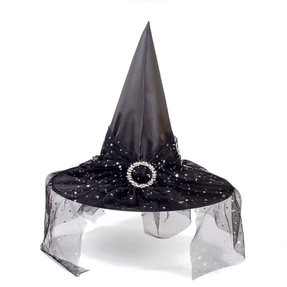 Black Veil Halloween Witch Hat